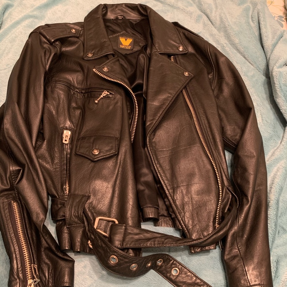 Black leather vintage Virginia slims Moto jacket